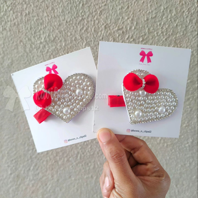 Heart pearl bow clip (1pc)